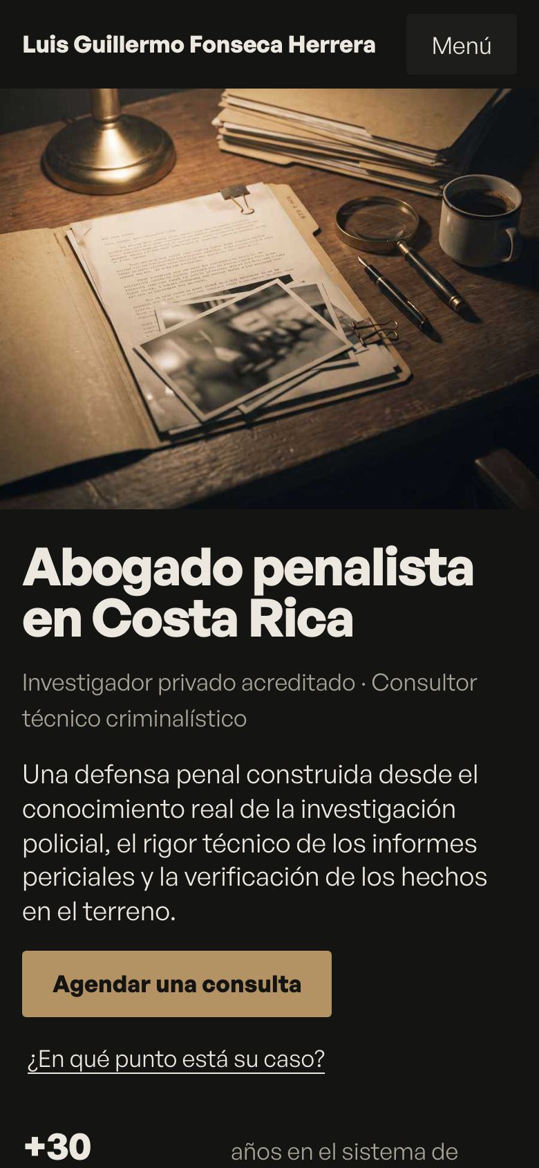 La página de inicio en un móvil