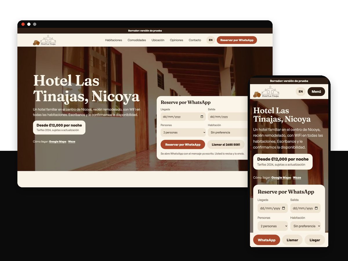 La web de un hotel que hemos hecho, con tarifas y un cuadro de reserva